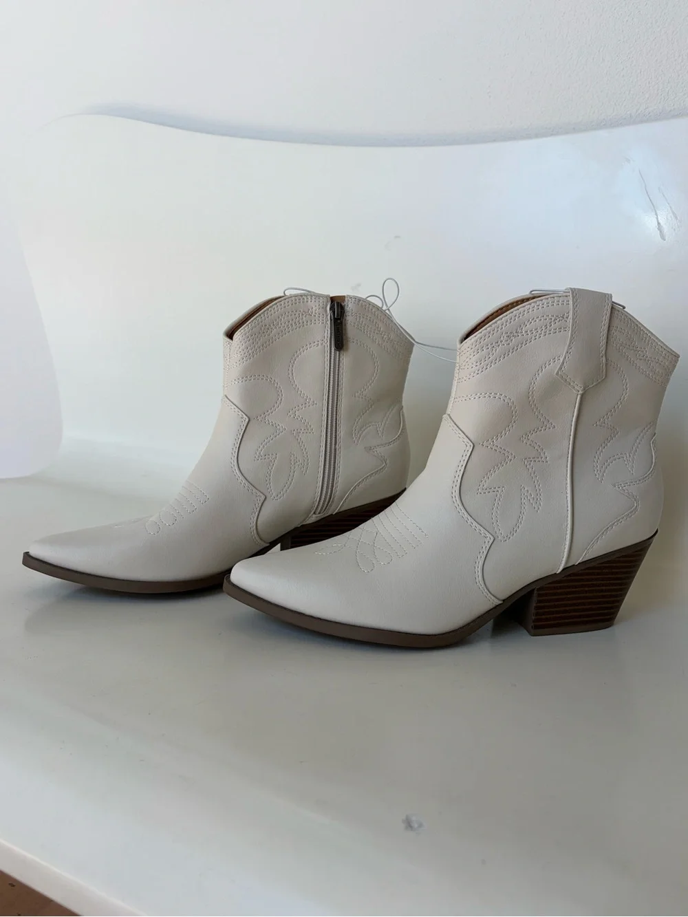 Indigo Cream Western Ankle Booties with Stacked Heel